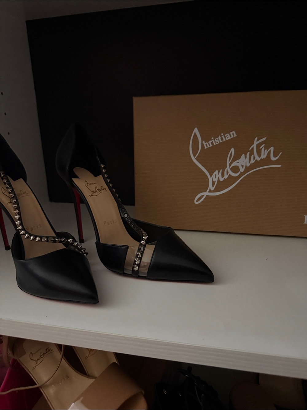 Christian Louboutin Black Pointed-Toe Studded D'Orsay Pumps - Picture 6 of 6